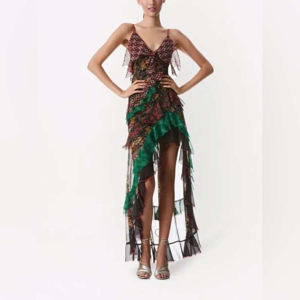 LIKE NEW ALICE + OLIVIA Laverne Asymmetric Ruffled Dress 0-2 Extra Small Floral